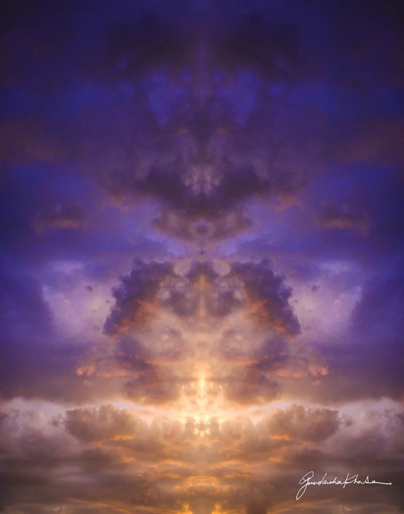 Resonance — mirrored violet and gold light